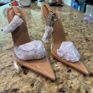 Miss Lola Nude/Clear heals with jeweled ankle strap, never worn size 6